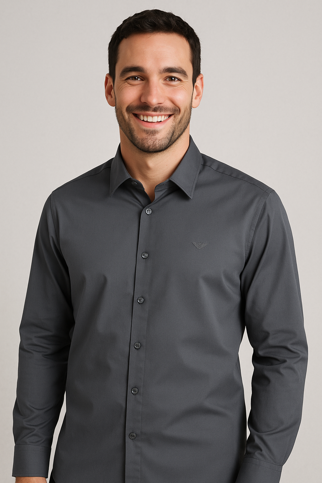 EMPORIO ARMANI Nebula Grey Tailored Fit Long Sleeve Shirt