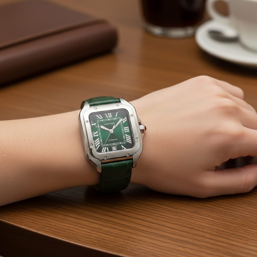 CARTIER Verdant Jewel Santos-Dumont Automatic Leather Watch (IMPORTED)