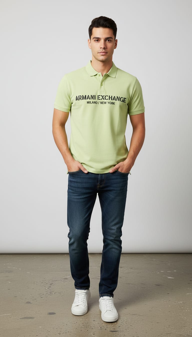 ARMANI EXCHANGE Luminous Mint Modern Fit Short Sleeve Piqué Polo Shirt