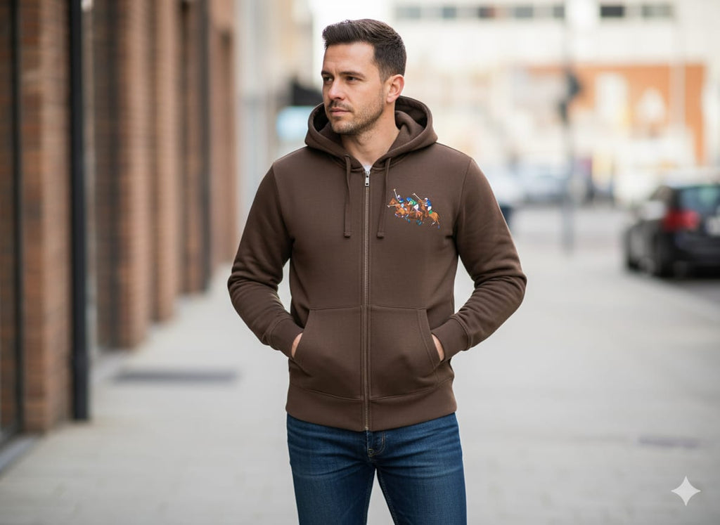 Polo Ralph Lauren Brown Zip-Up Hoodie with Colorful Embroidery