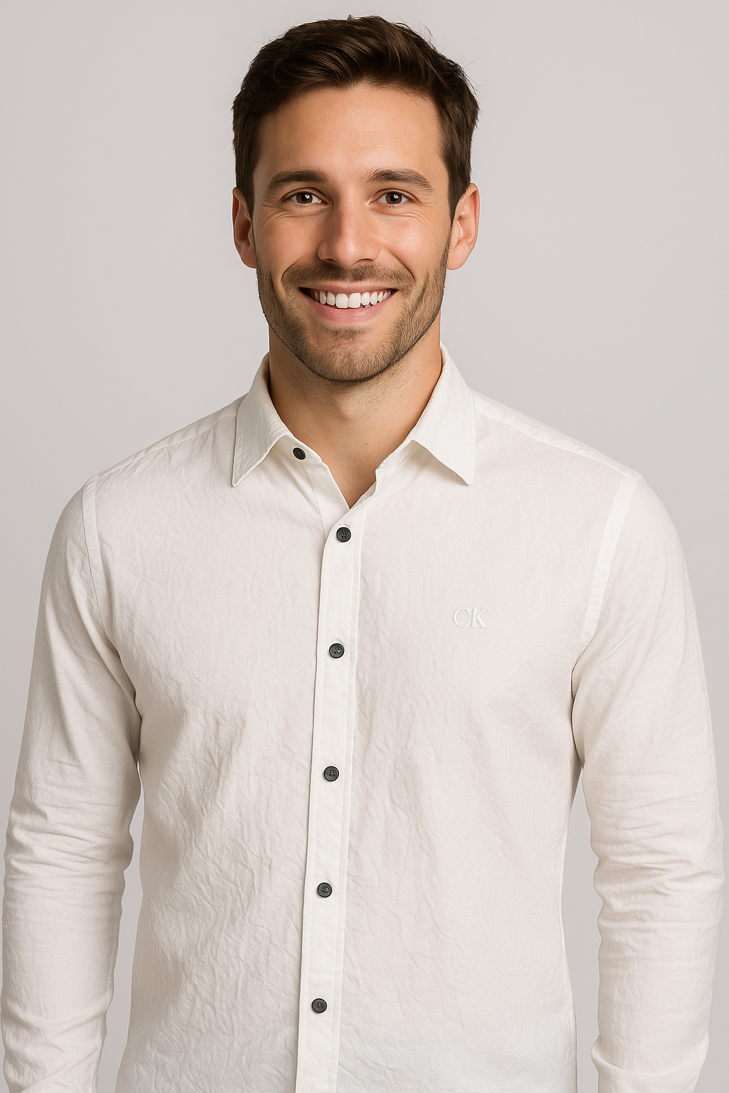 CALVIN KLEIN Frosted Pearl Slim Fit Long Sleeve Button-Up Shirt