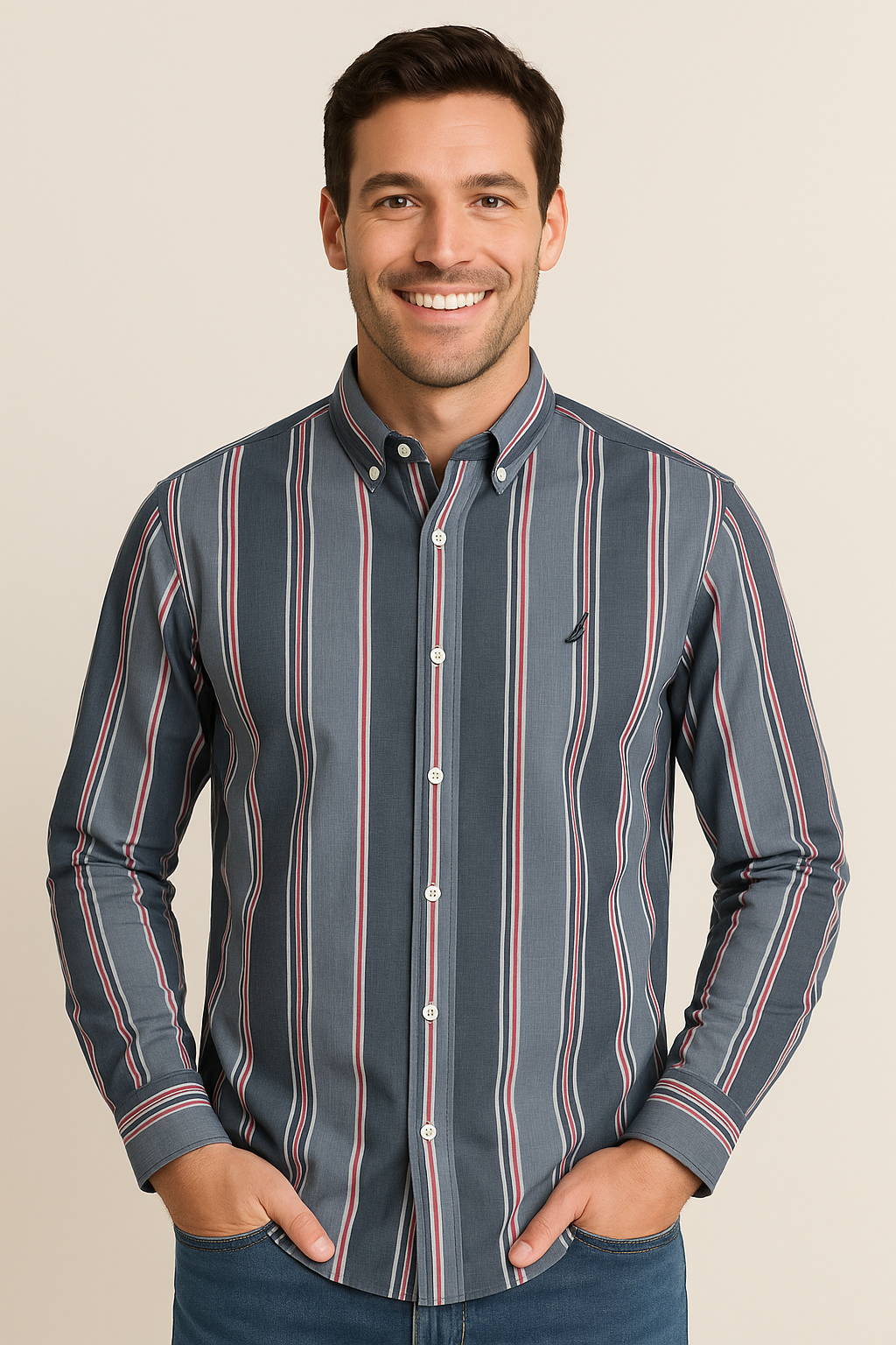 NAUTICA Serene Oceanic Tailored Fit Long Sleeve Stretch Button-Up Shirt