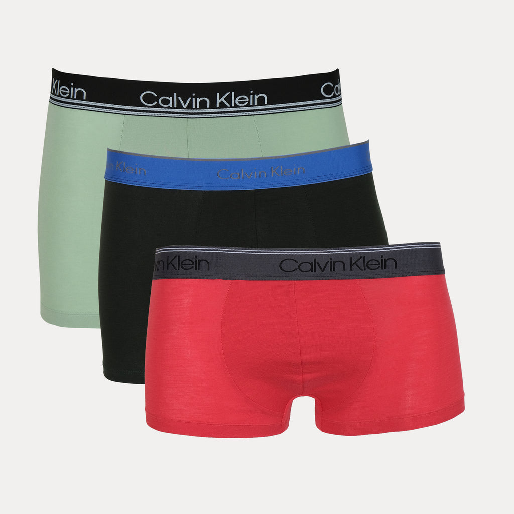 Calvin Klein Luxurious Tranquil Trunks in Serene Green, Bold Black & Radiant Red