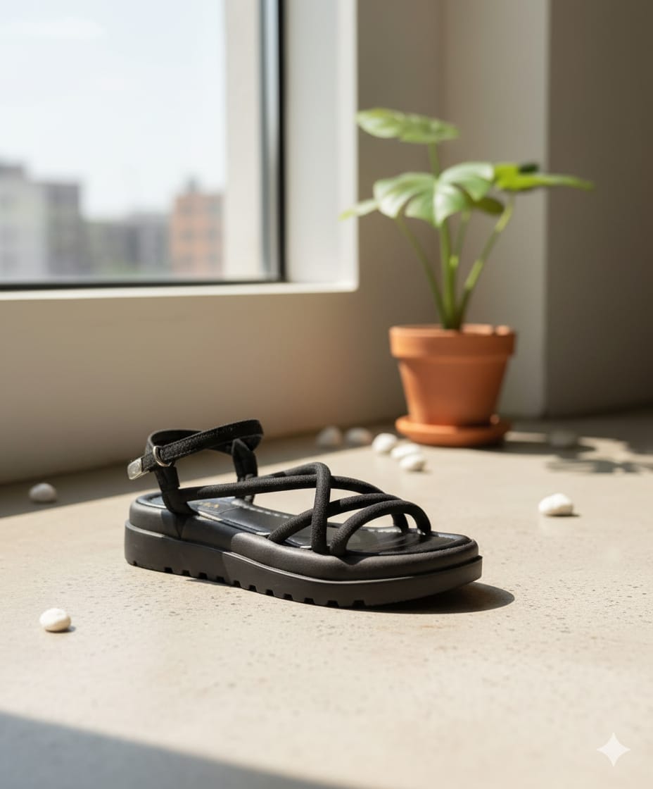 ZARA Enchanted Onyx Strappy Luxe Platform Sandals