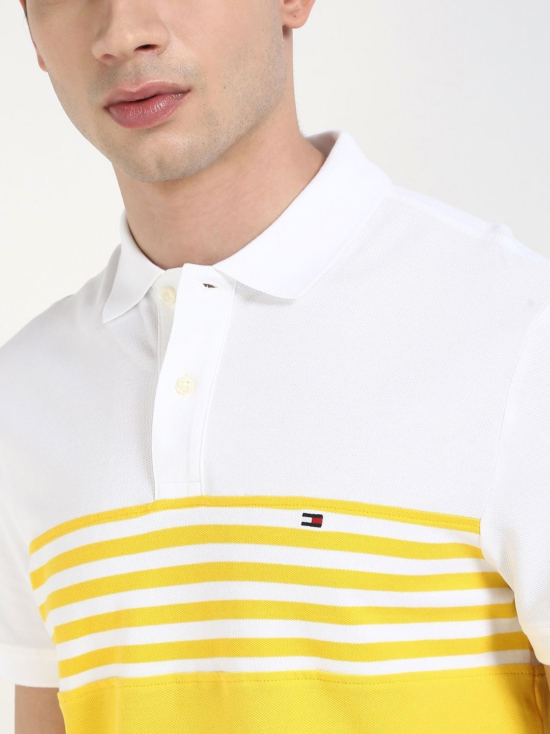 TOMMY HILFIGER Sunbeam Yellow Slim Fit Striped Polo Shirt