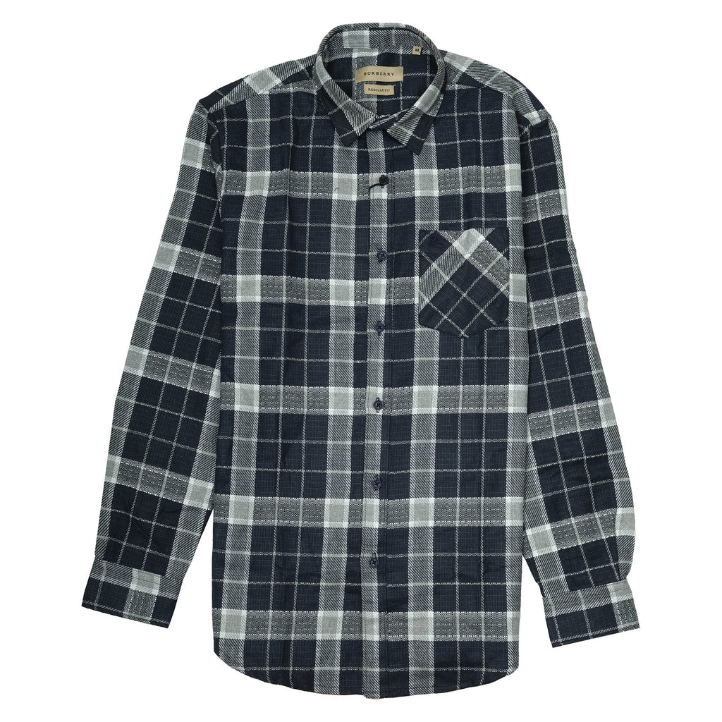 BURBERRY Midnight Slate Slim Fit Long Sleeve Flannel Shirt