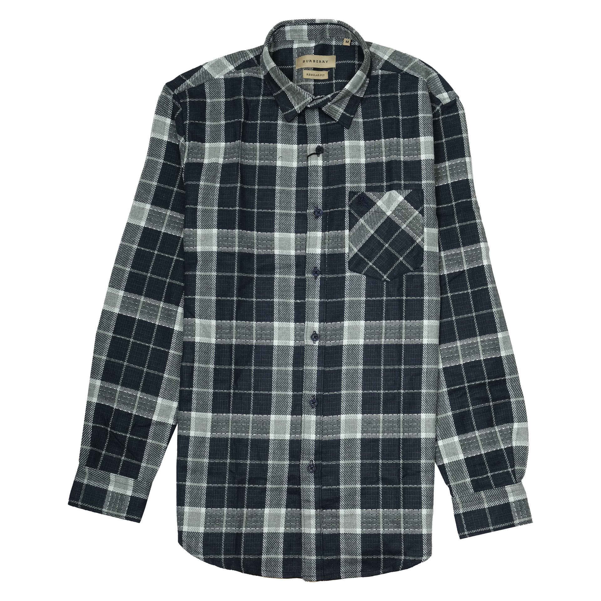 BURBERRY Midnight Slate Slim Fit Long Sleeve Flannel Shirt