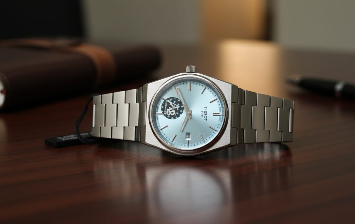 TISSOT Cerulean Wave Luxe Stainless Steel PRX Chronograph Watch