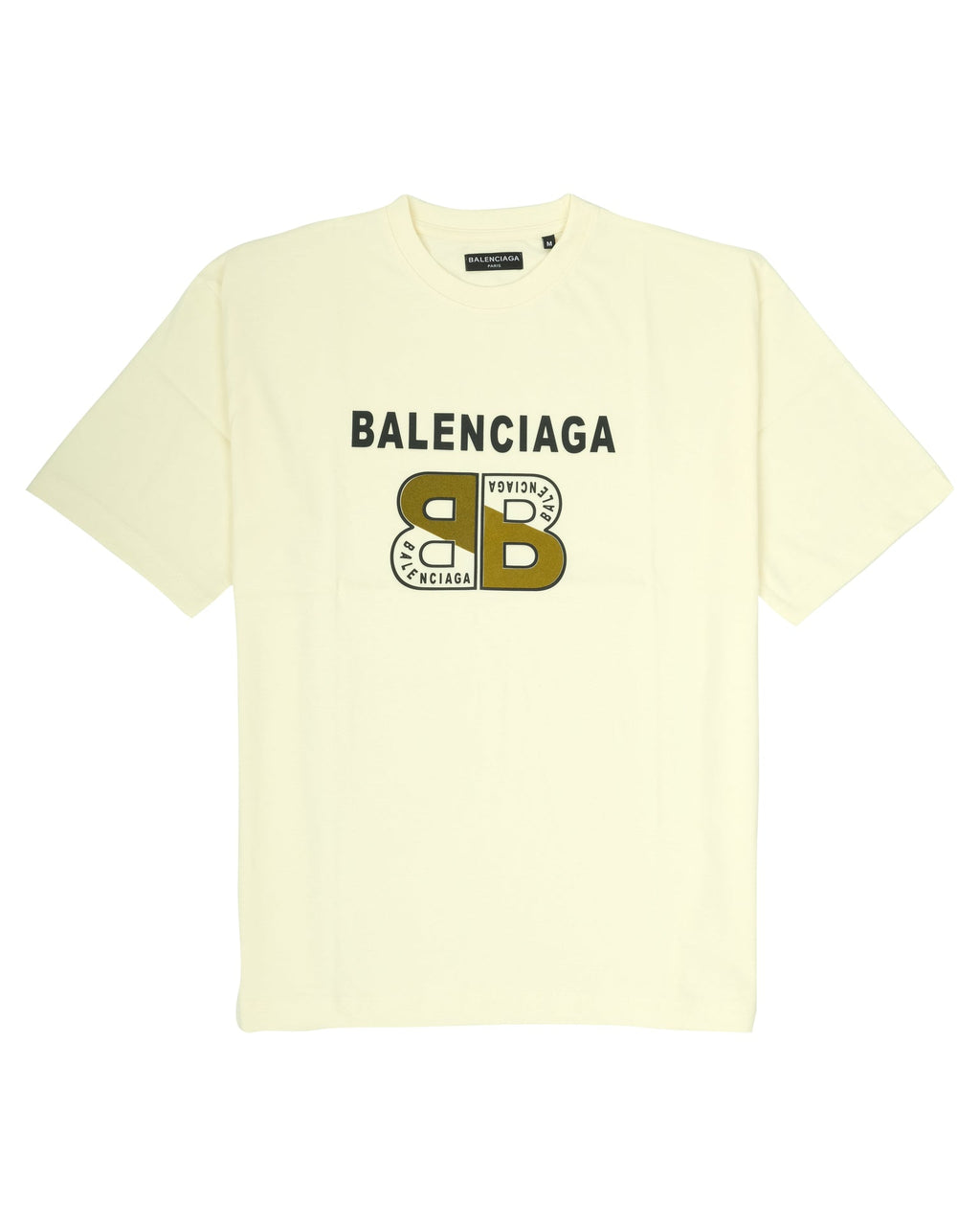 BALENCIAGA Creamy Vanilla Oversized Double BB Logo Crewneck Tee