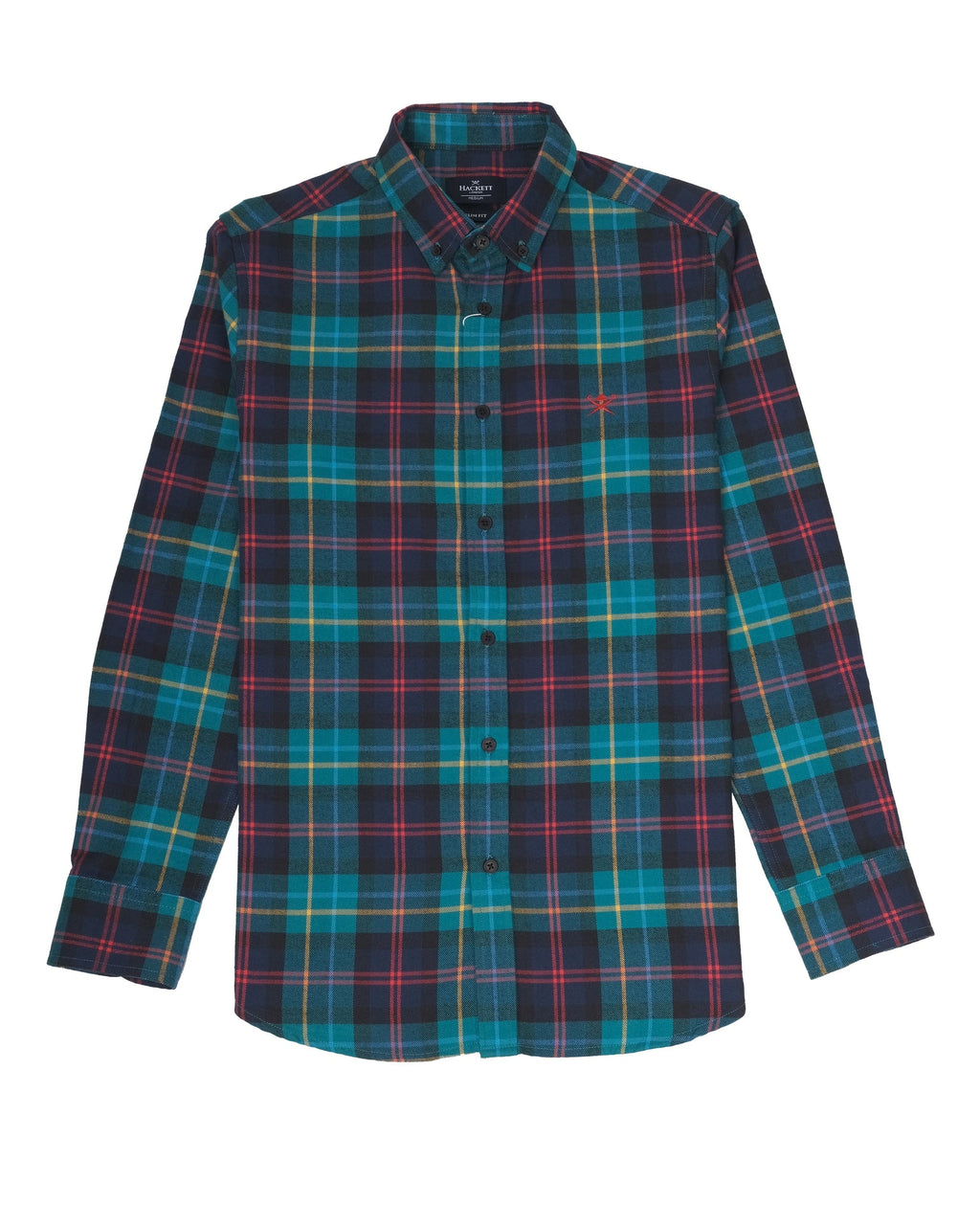 HACKETT LONDON Enchanted Teal Slim Fit Long Sleeve Flannel Shirt
