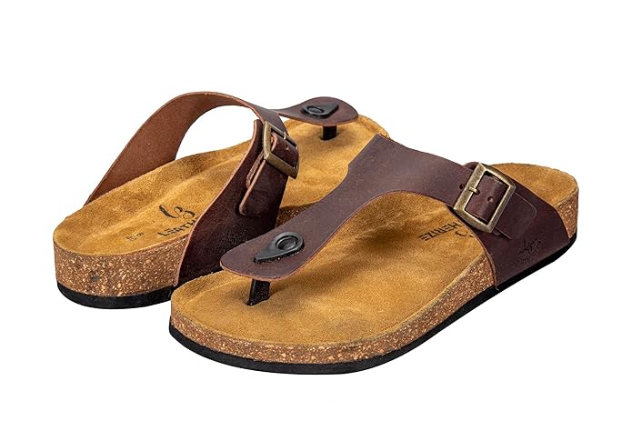 Berkinstock Rustic Brown Leather Flip-Flops with Cork Sole