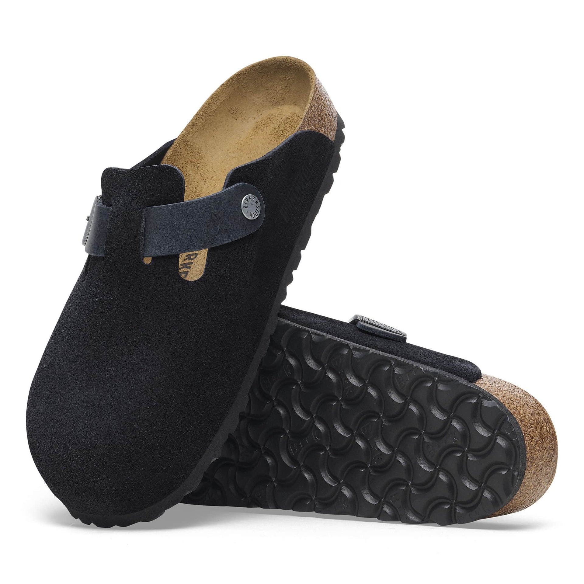 BIRKENSTOCK Midnight Onyx Soft Footbed Suede Clogs