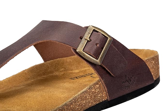 Berkinstock Rustic Brown Leather Flip-Flops with Cork Sole