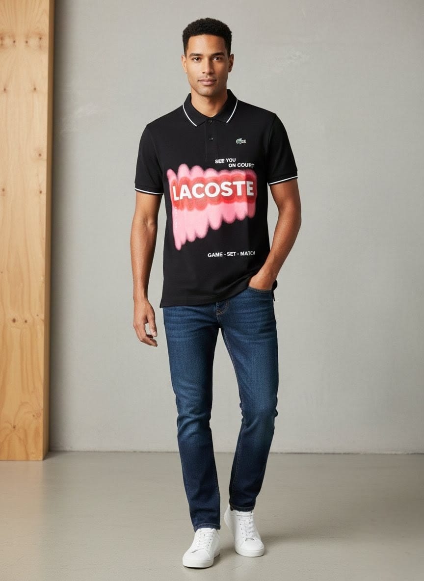 LACOSTE Graphic Print Polo Shirt - See You On Court
