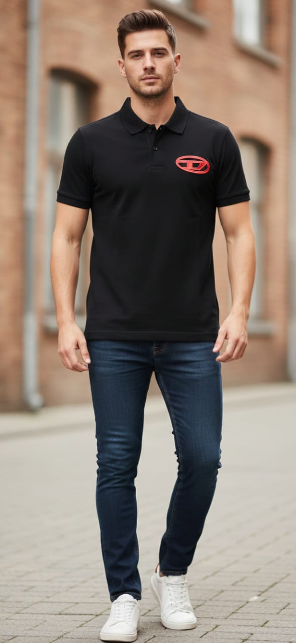 TIGER Charcoal Ember Tailored Fit Short Sleeve Piqué Polo Shirt