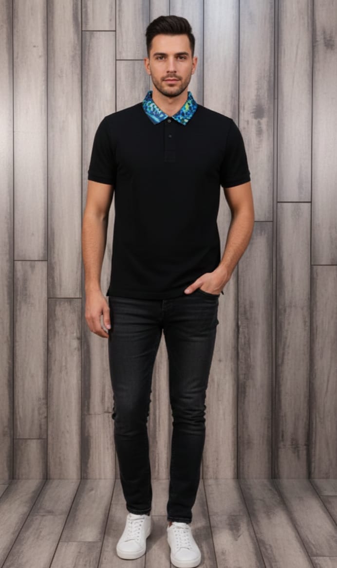 VERSACE Midnight Sapphire Tailored Fit Short Sleeve Polo Shirt