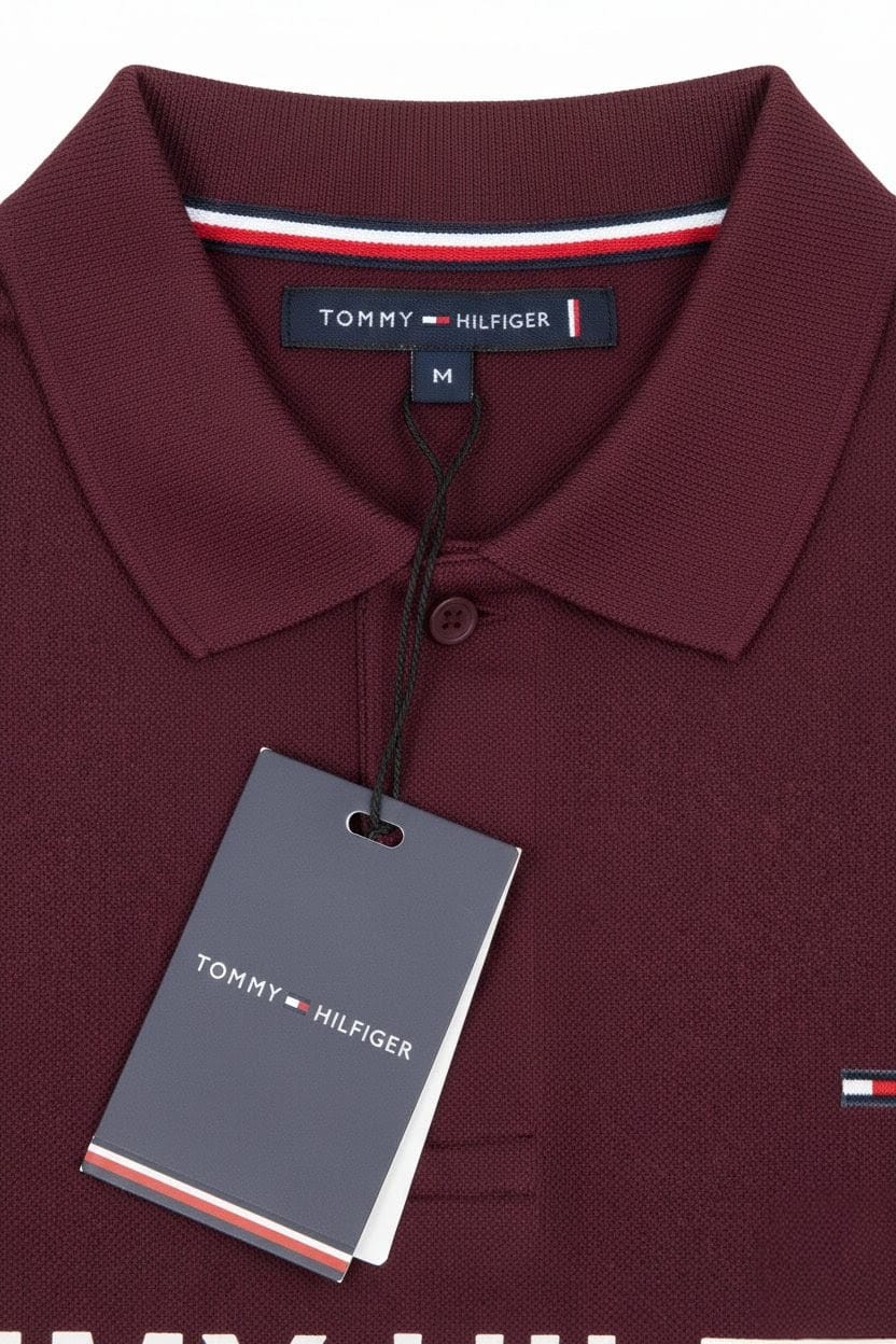 TOMMY HILFIGER Men's Classic Fit Logo Polo Shirt in Burgundy
