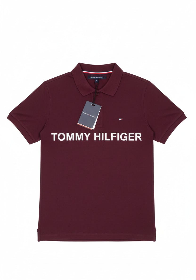 TOMMY HILFIGER Men's Classic Fit Logo Polo Shirt in Burgundy