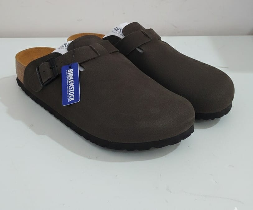 BIRKENSTOCK Arizona Suede Clogs in Dark Brown