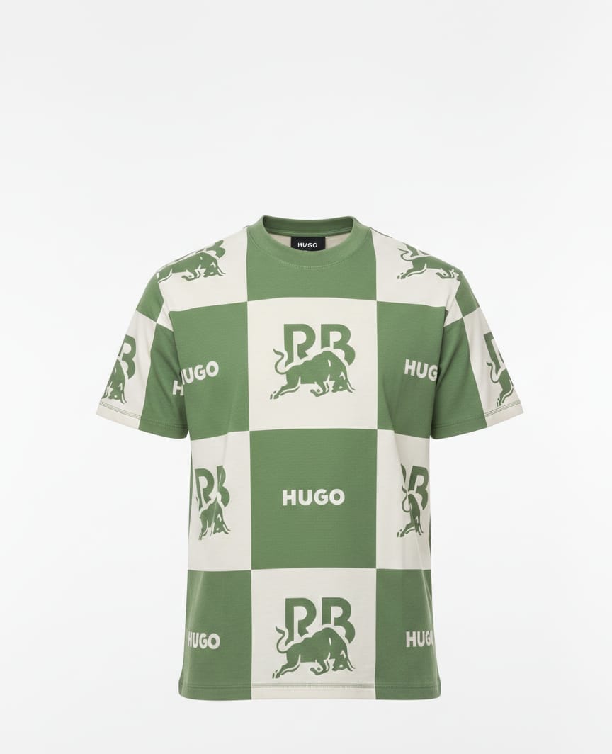 HUGO BOSS x RED BULL Graphic Checkerboard Print  Drop Shoulder T-Shirt