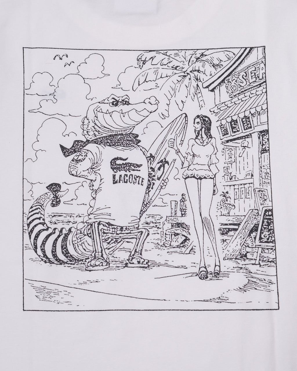 LACOSTE Cloud Cream Classic Fit Surfing Croc Graphic Tee