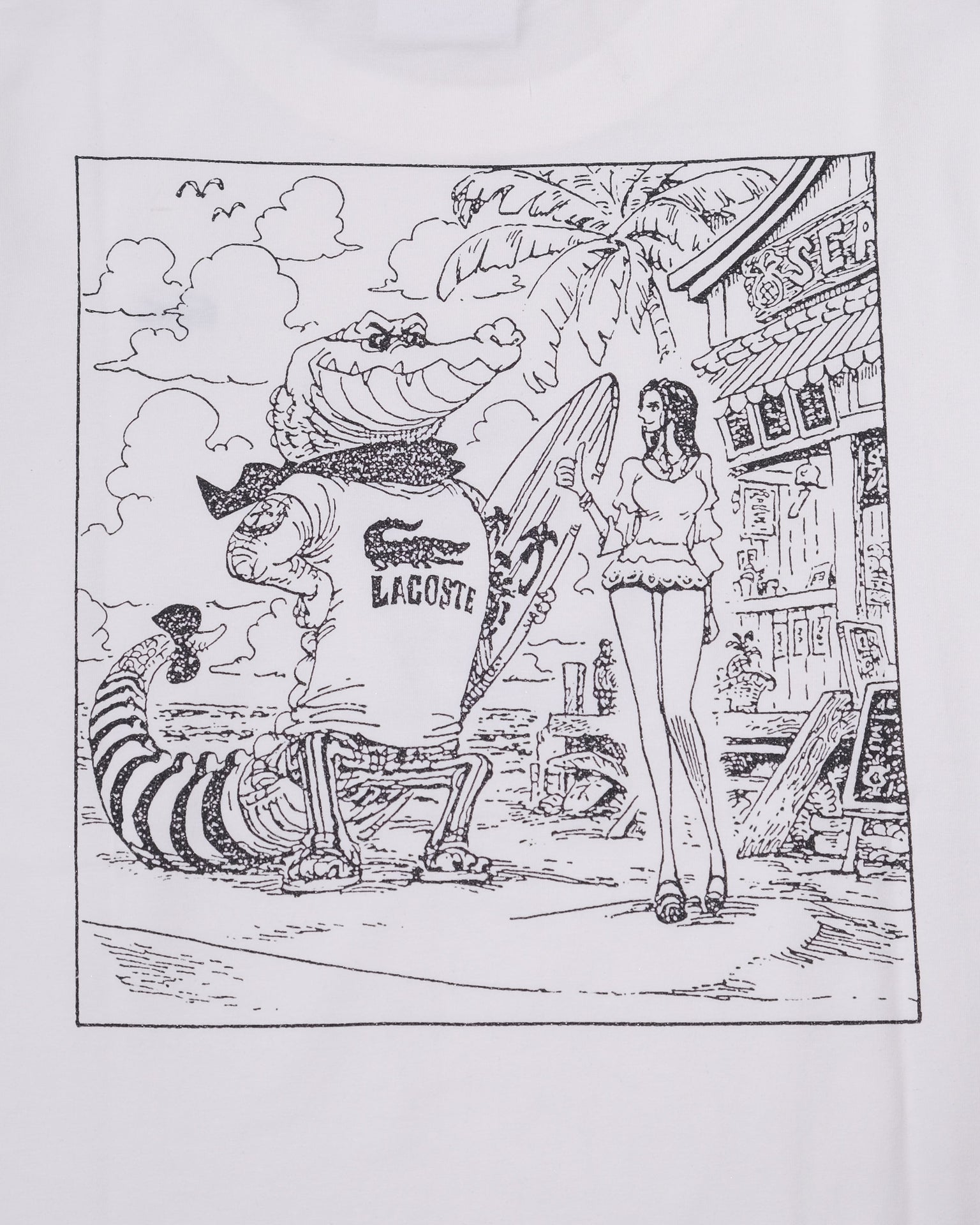 LACOSTE Cloud Cream Classic Fit Surfing Croc Graphic Tee