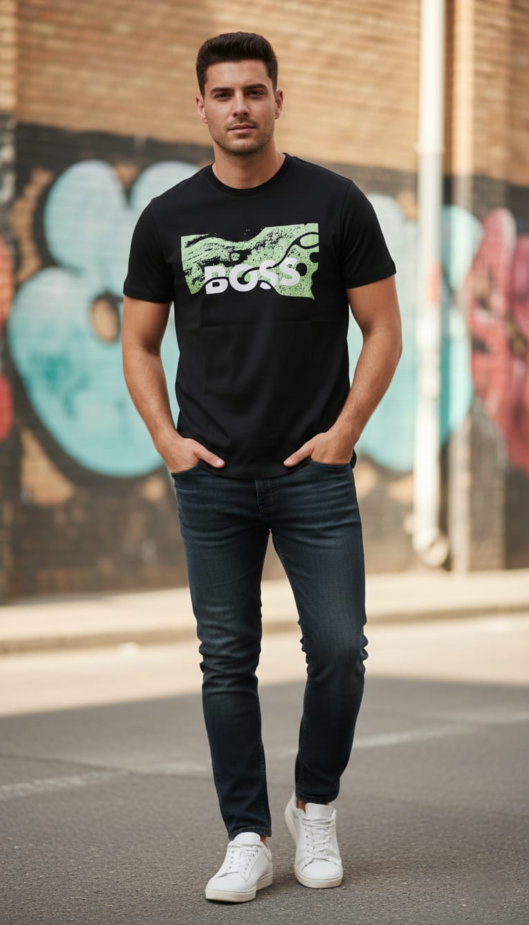 BOSS Luminous Jade Modern Fit Short Sleeve Graphic Tee