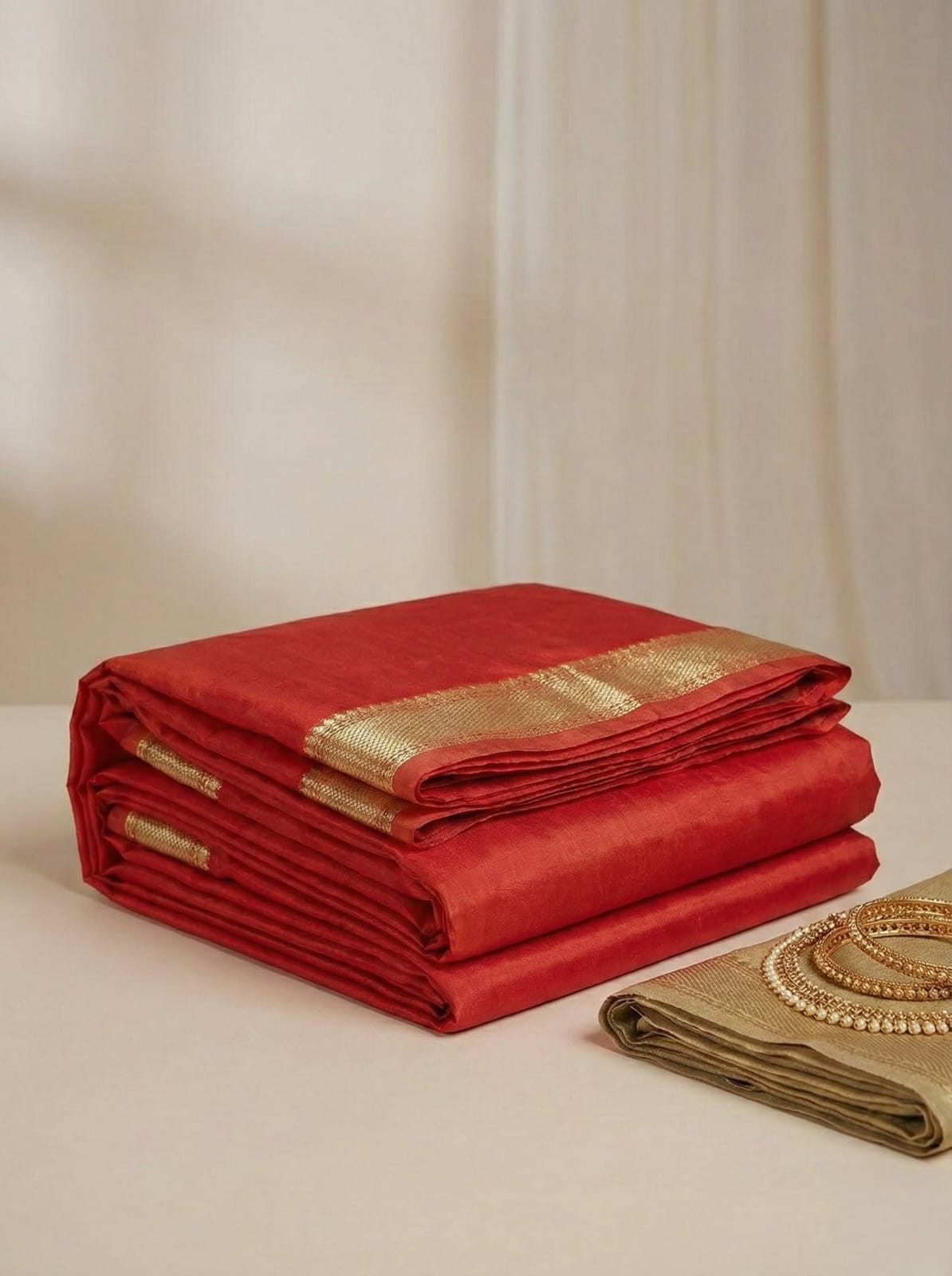 ELEGANT WEAVES Ember Glow Silk Saree with Luminous Gold Trim