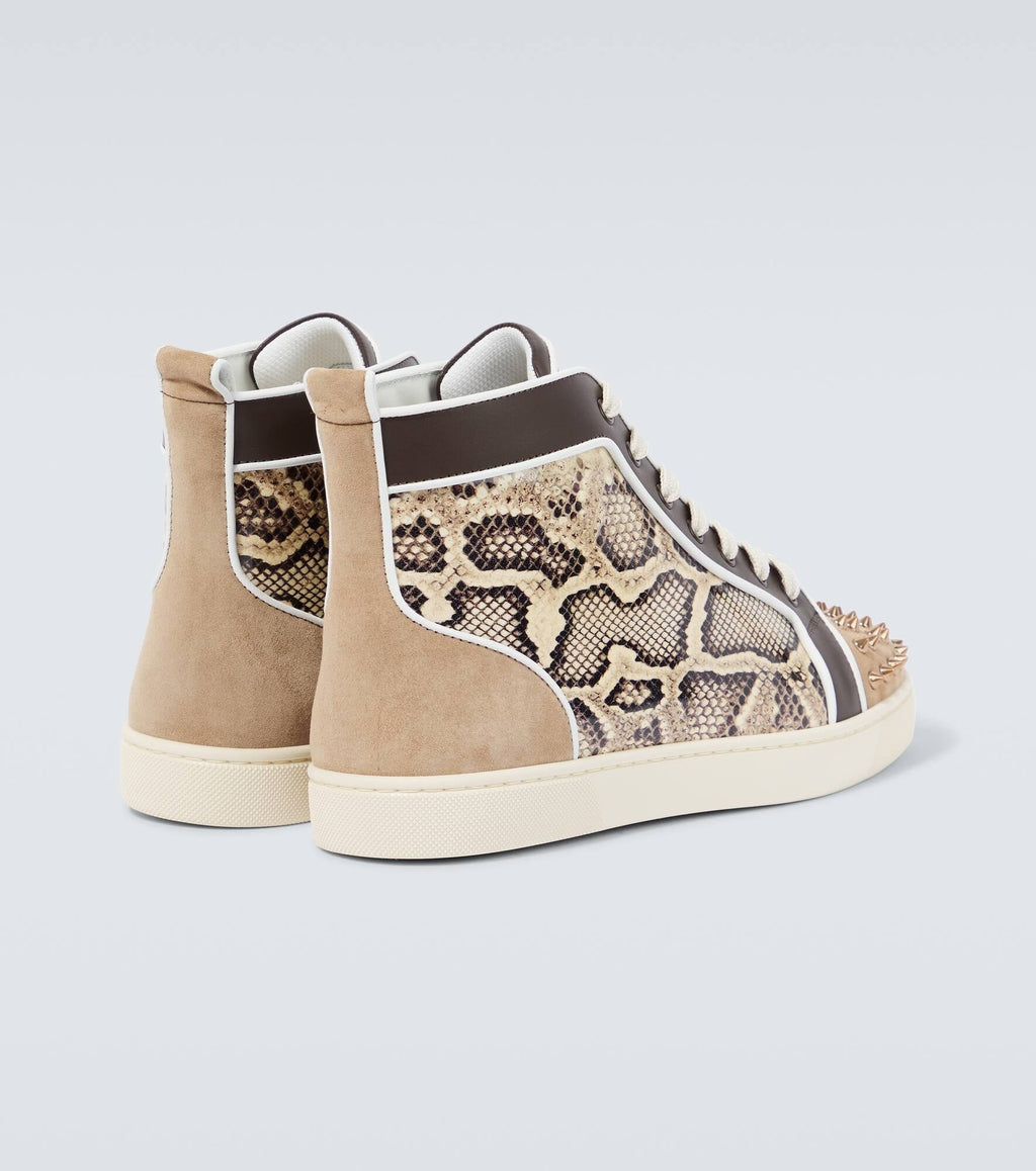 CHRISTIAN LOUBOUTIN Sunlit Sand Luxe Python-Print High-Top Sneakers with Studded Toe