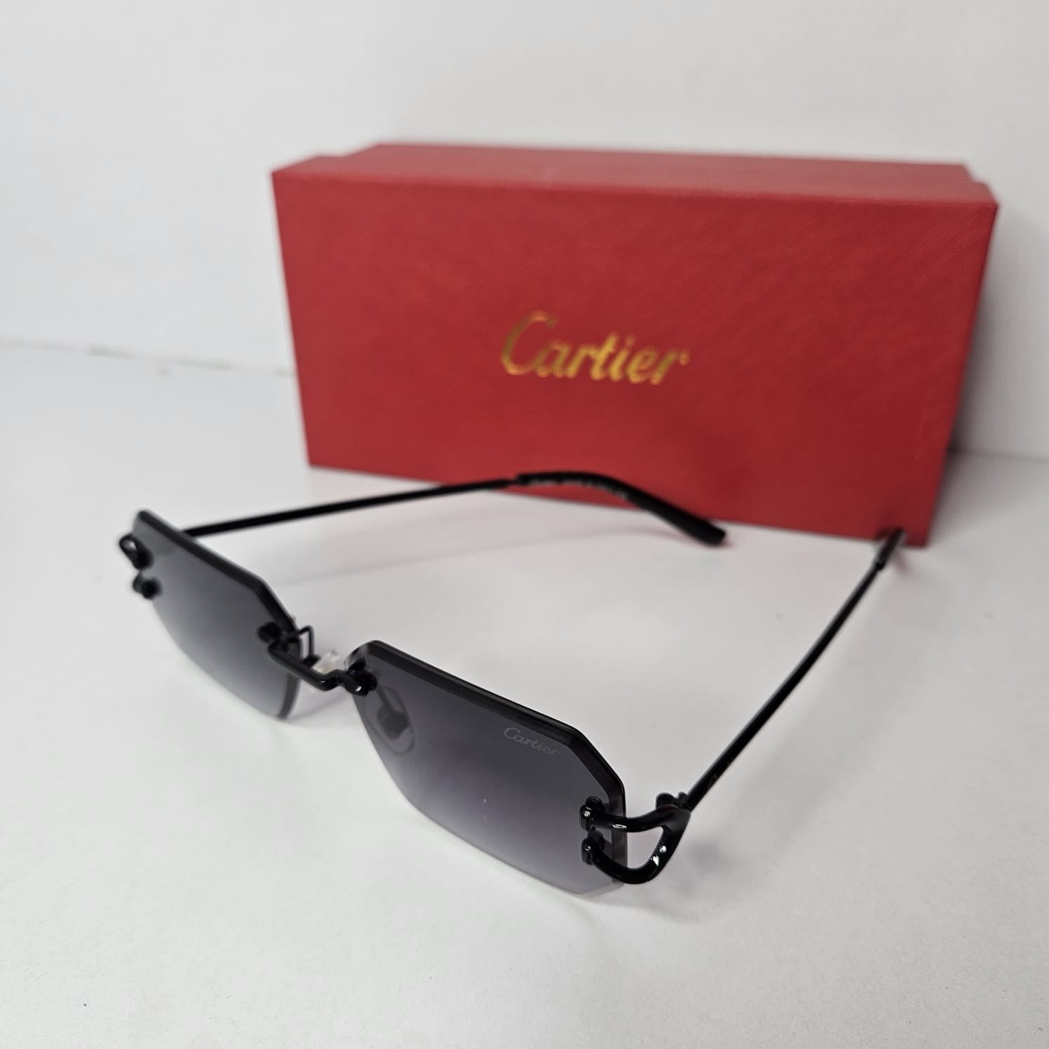 CARTIER Midnight Onyx Sleek Geometric Frame Sunglasses
