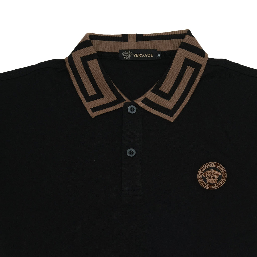 VERSACE Midnight Obsidian Slim Fit Contrast Collar Polo Shirt
