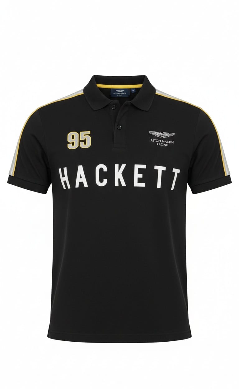HACKETT Aston Martin Racing Polo Shirt - Black with Gold Accents