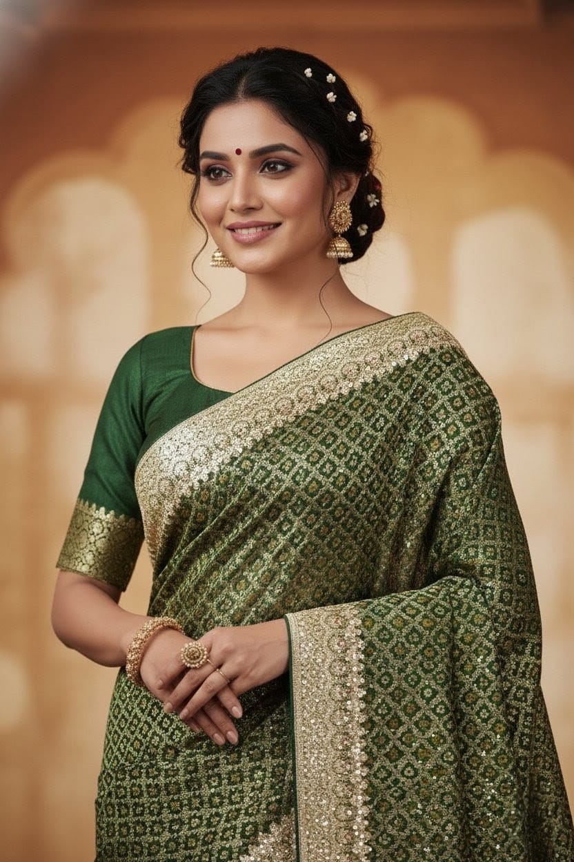 Elegant Weaves Green Silk Saree with Golden Border