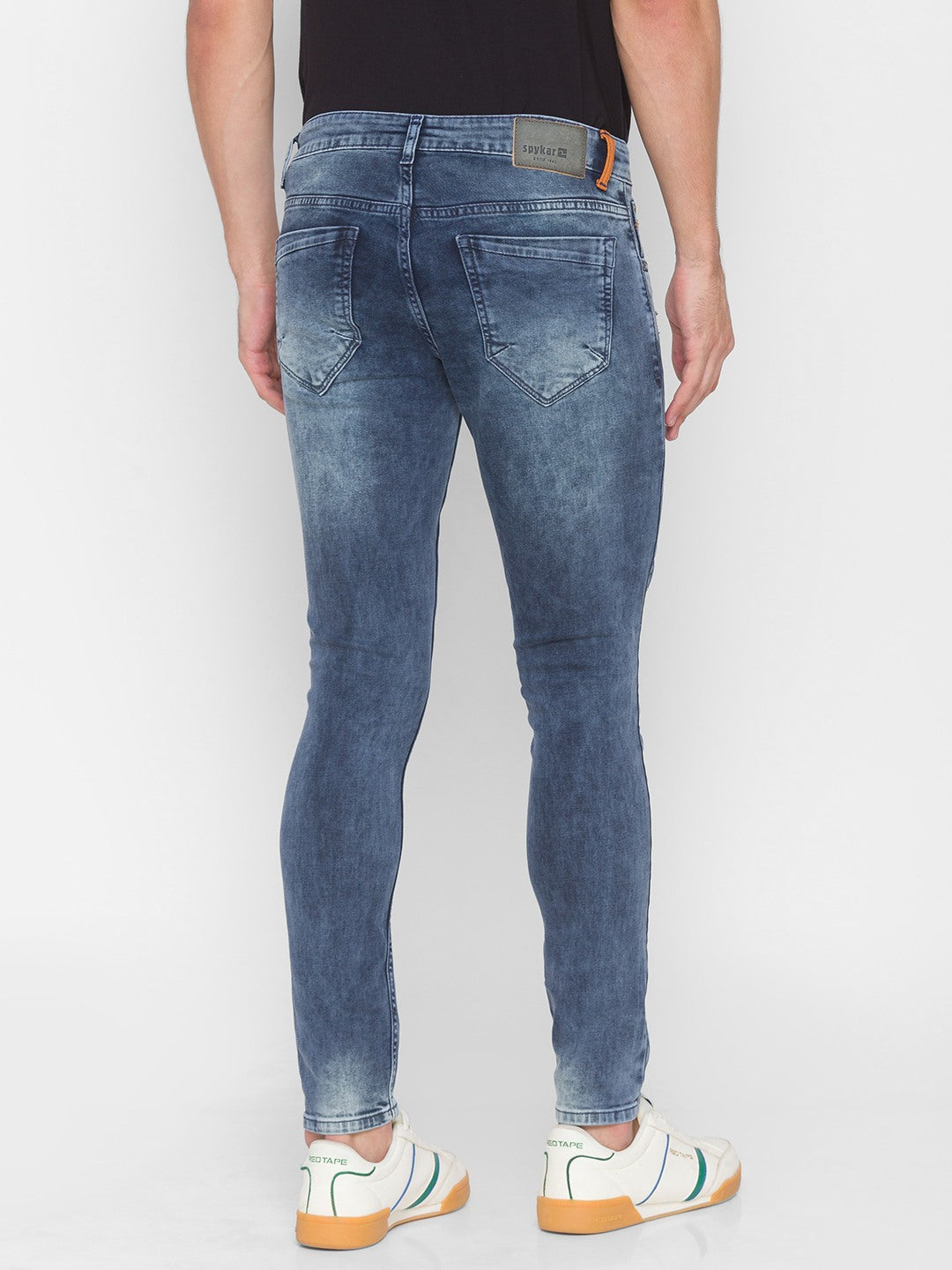 SPYKAR Slim Fit Distressed Jeans in Blue Wash