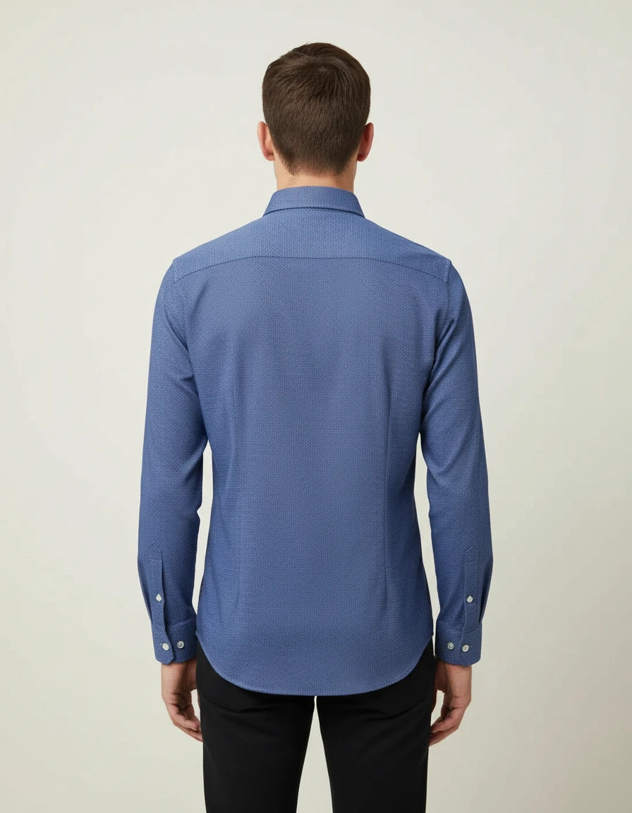 Armani Exchange Dapper Dot-Patterned Dress Shirt in Oceanic Blue