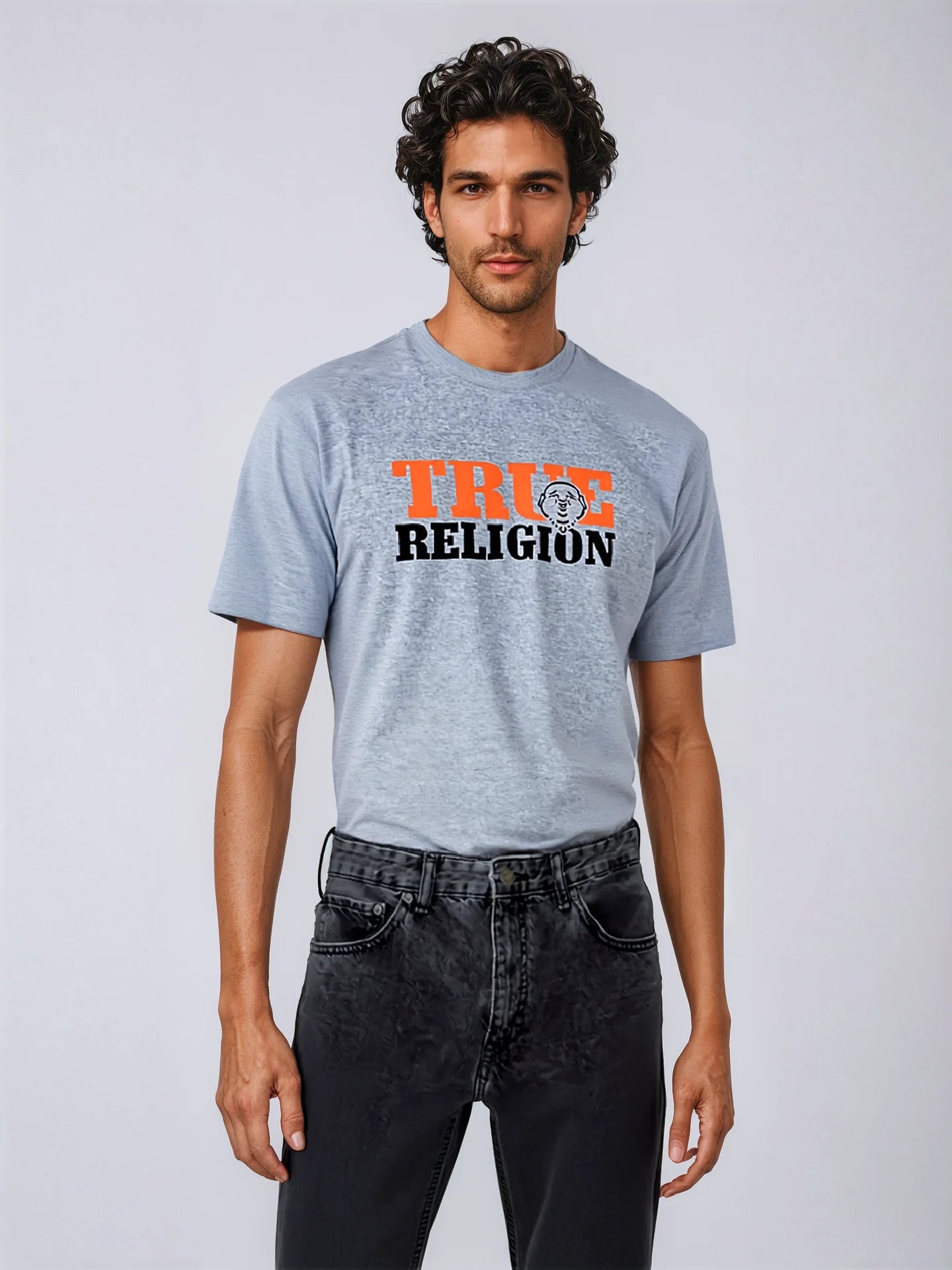 TRUE RELIGION Misty Slate Oversized Logo Graphic Tee