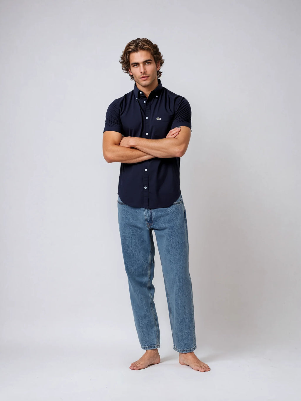 LACOSTE Deep Ocean Classic Fit Short Sleeve Button-Up Shirt