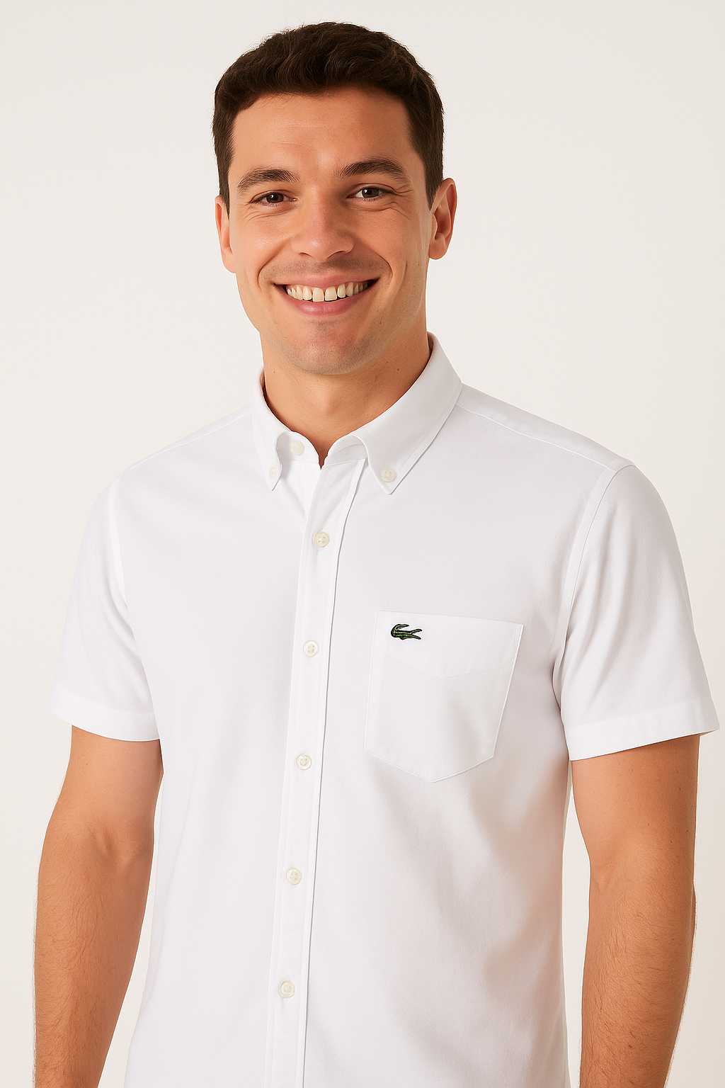 LACOSTE Cloud White Classic Fit Short Sleeve Button-Up Shirt