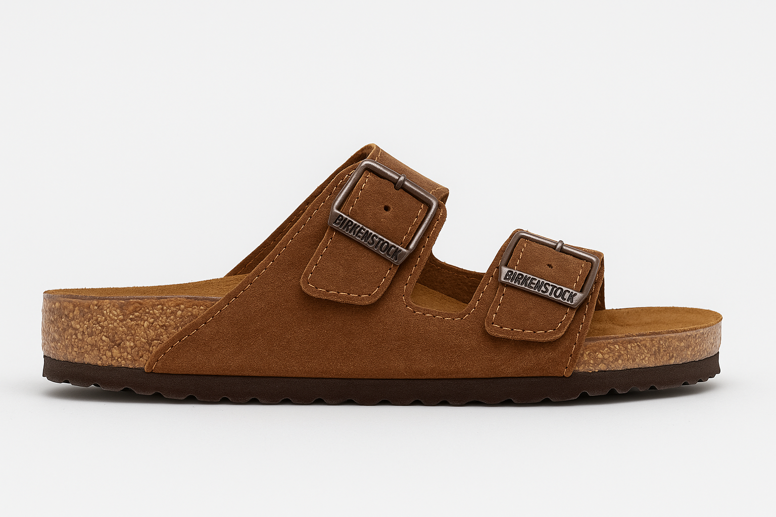 BIRKENSTOCK Pristine Umber Luxe Suede Double Buckle Sandals