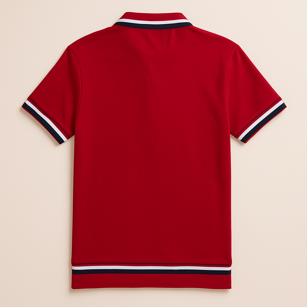 LACOSTE Radiant Ruby Tailored Fit Short Sleeve Zip Polo with Contrast Stripes