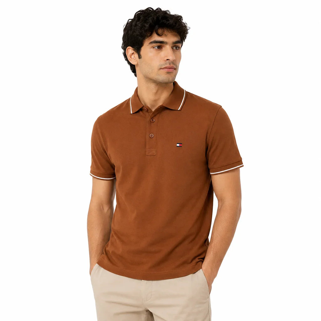 Tommy Hilfiger Classic Fit Pique Polo Shirt in Brown