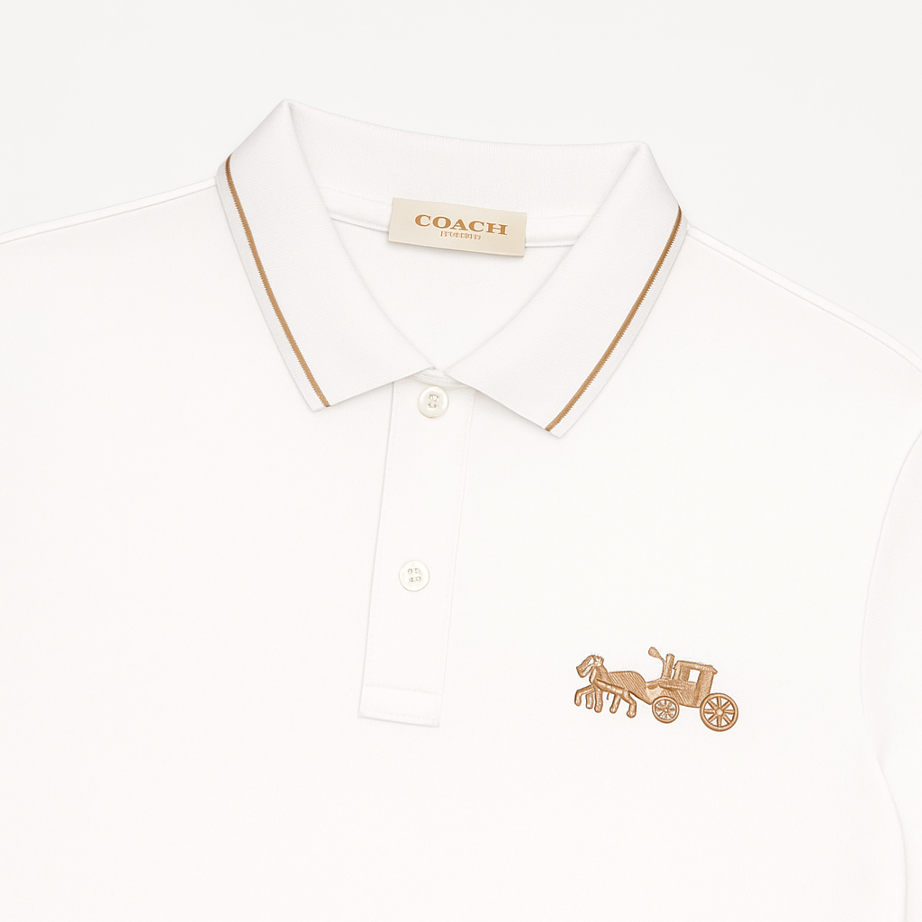 COACH Whispering Pearl Luxe Fit Long Sleeve Piqué Polo Shirt