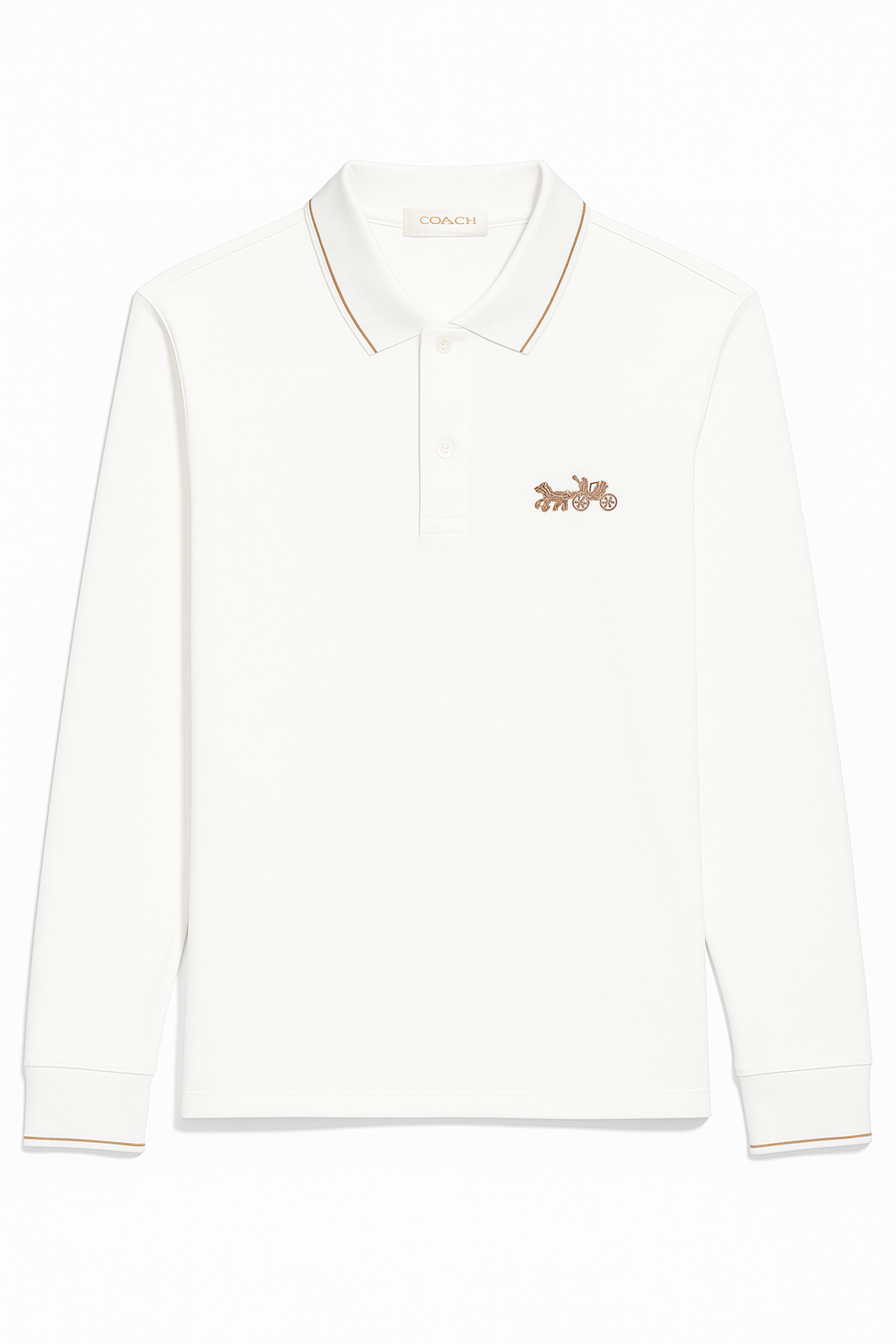 COACH Whispering Pearl Luxe Fit Long Sleeve Piqué Polo Shirt