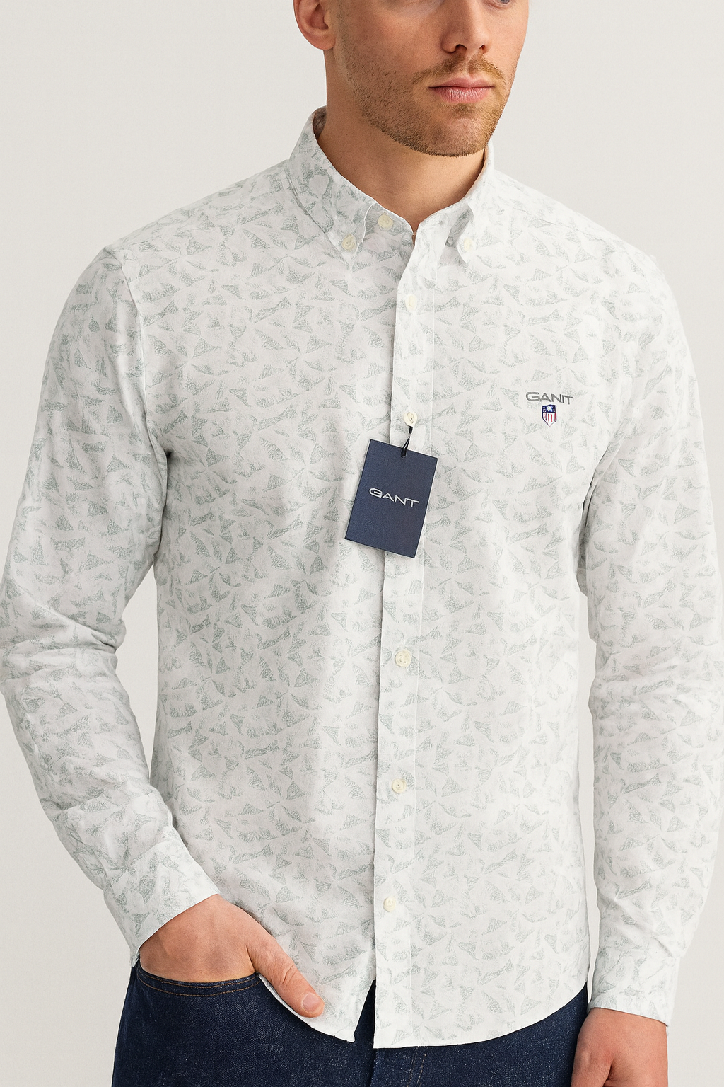 GANT Whispering Silver Slim Fit Long Sleeve Button-Down Shirt