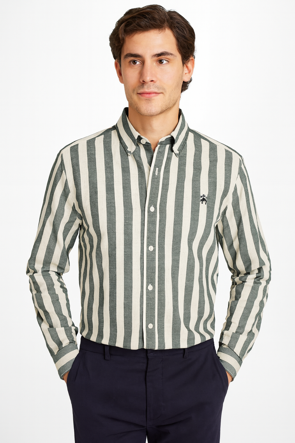 BROOKS BROTHERS Whispering Fern Tailored Fit Long Sleeve Linen Shirt