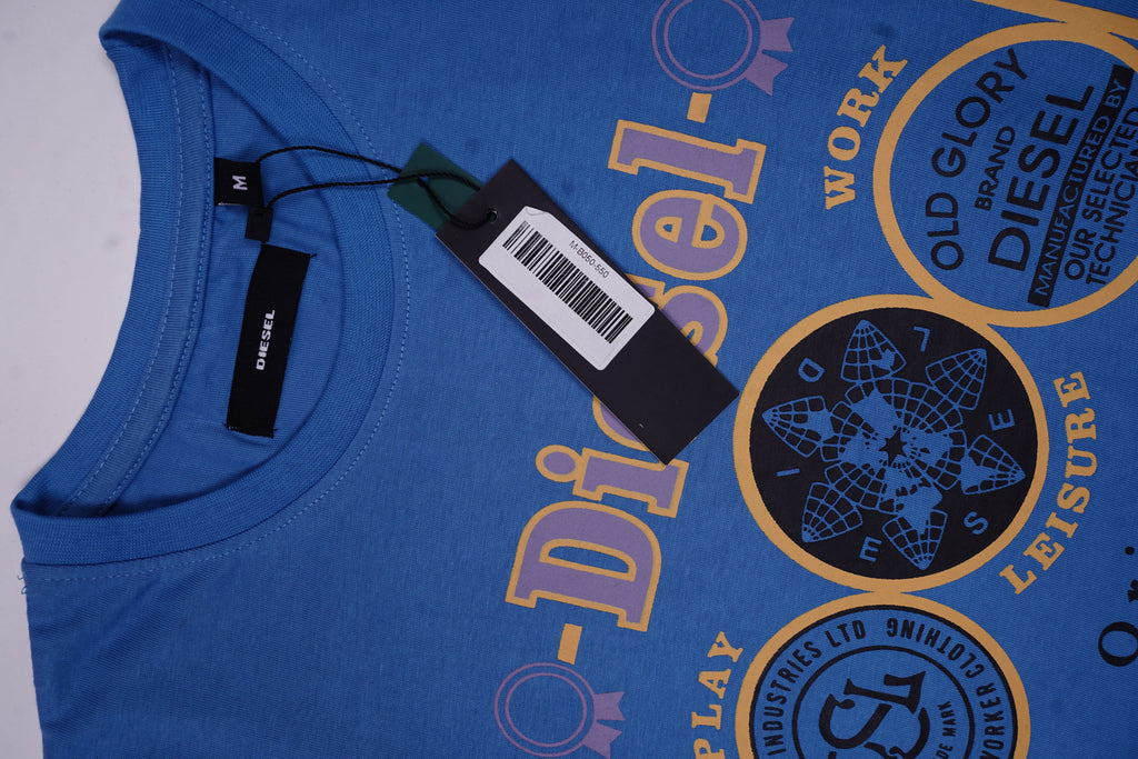 DIESEL Luminous Sapphire Relaxed Fit Short Sleeve Graphic Tee