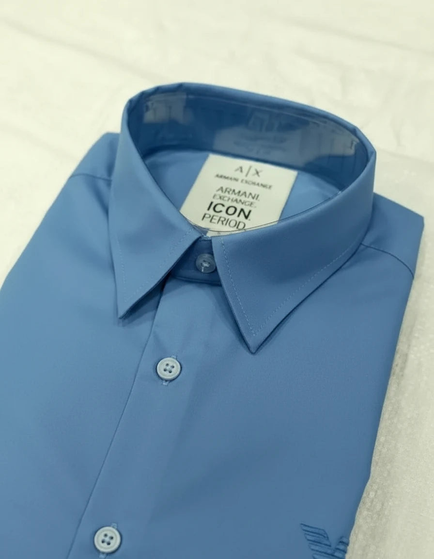 Armani Exchange Effortlessly Elegant Sky Blue Button-Up Shirt