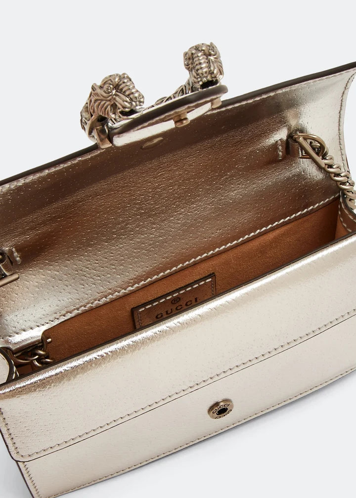 GUCCI Ethereal Silver Luxe Mini Bag with Regal Lion Head Closure