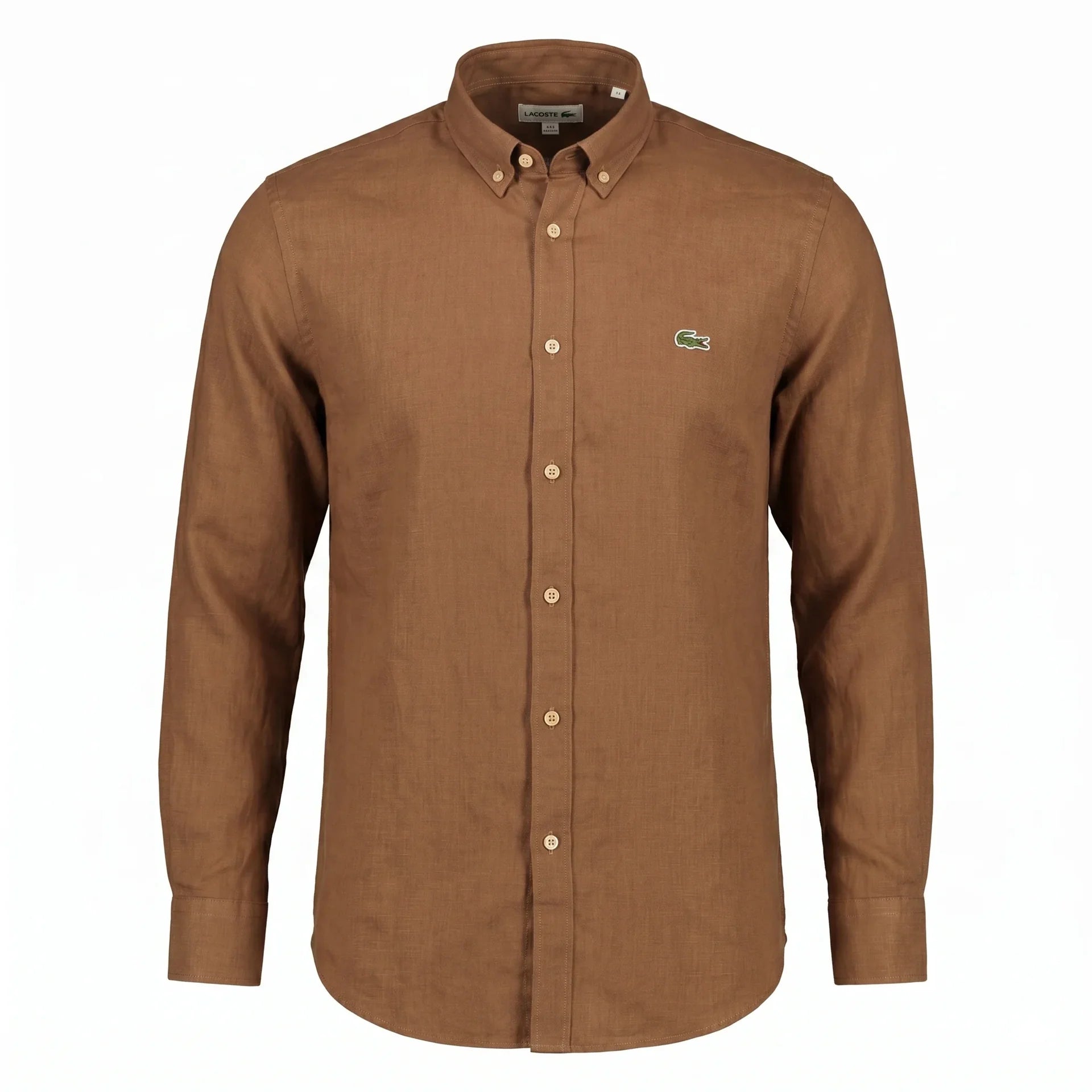 Lacoste Classic Fit Linen Button-Down Shirt in Brown
