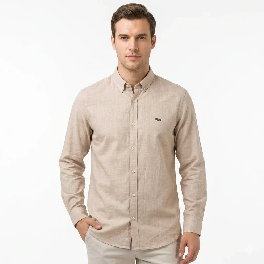 Lacoste Classic Fit Linen Blend Button-Up Shirt